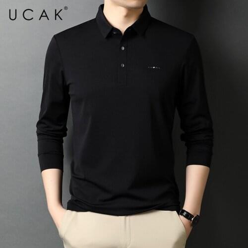 UCAK Brand Classic Turn-down Collar Solid Color T Shirt Men Clothes Autumn New Casual Streetwear Long Sleeve T-Shirts U5735