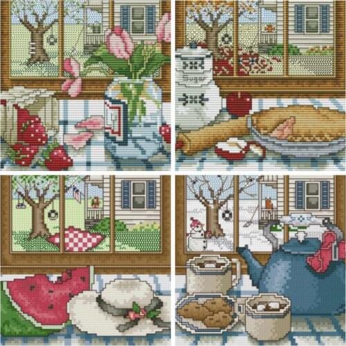 HUACAN Cross Stitch Fruit White Canvas Kits Embroidery Food Needlework 11CT 14CT DIY Gift Sets Home Decoration