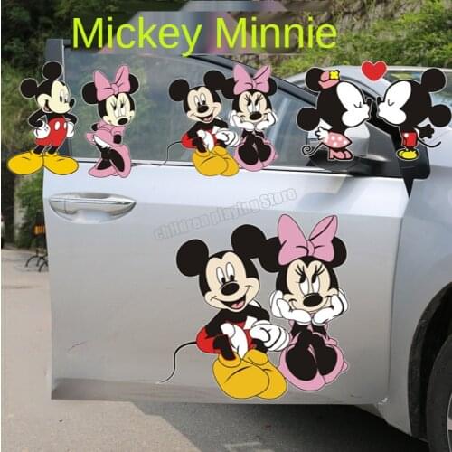 Disney Mickey Mouse Car Door Sticker Carbon Fiber Scratche Resistant Cover Auto Handle Protection Film Cartoon Exterior Styling