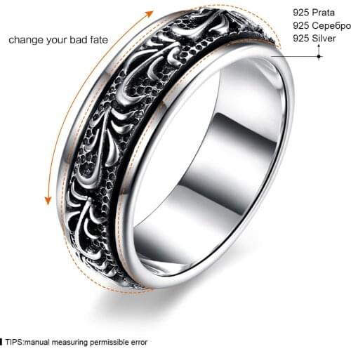 BOCAI New Real s925 pure silver fashionable and exquisite fashion jewelry punk retro style mens ring good luck