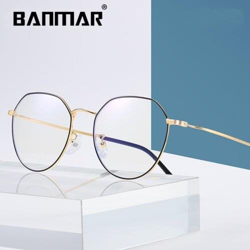 BANMAR Women Glasses Frame Men Anti Blue Light Eyeglasses Frame Vintage Round Clear Lens Glasses Optical Spectacle Frame A1917