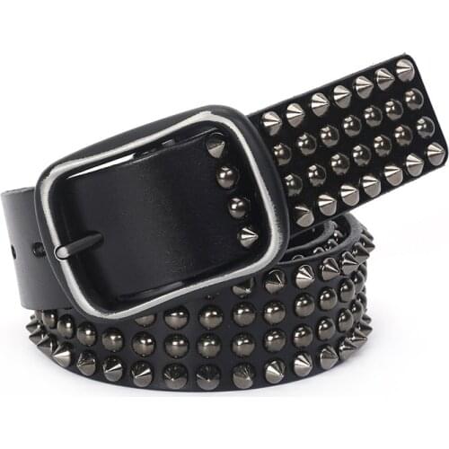 Heavy Metal Rivet Men Genuine Leather Belt Men Metal Stud Punk Jeans Belts For Men Strap Cinturon Hombre Ceinture Black