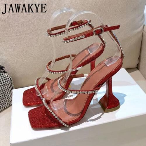 Summer Square Open Toe Crystal Sandals Women One Strap Design Goblet heels Gladiatus Sandals Hot Sale Sexy High Heel Shoes mujer