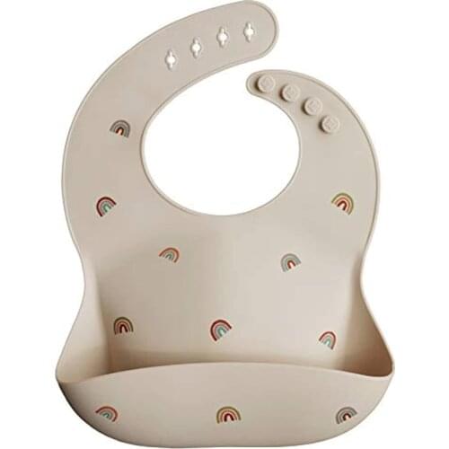 Newborn Silicone Bibs Adjustable Feeding Tableware Waterproof Soft Baby Bibs For Toddler Rainbow Cherry Print Cute Baby Bibs