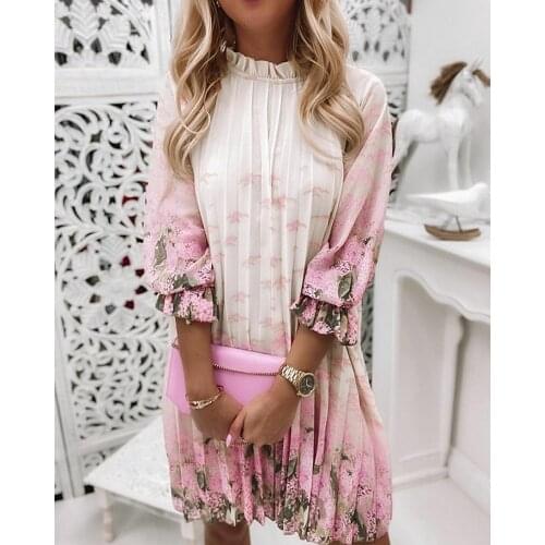 Be de princesse élégante à manches longues lanterne, tenue de soirée à motifs imprimés, décontractée, col rond, ample, mi-longue