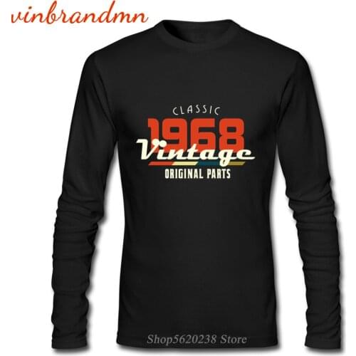 Vintage 1968 Classic Birth Year Print T Shirt Long Sleeve Crew Neck T-Shirt Funny 52th Birthday Gift Design For Men Clothing Top