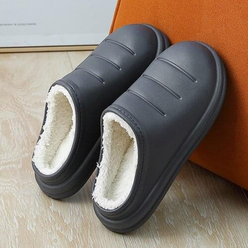 Waterproof Mens Slippers Women Outdoor Non-slip Thick Sole Winter Cotton Fur Female Plush House Indoor Mule Men Ladies Shoes