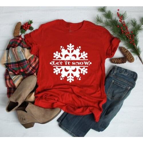 Let It Snow Shirt Big Graphic Women Christmas Casual Red Young Style 90s Women Fashion Gift T-shirt Casual Tee Goth Top