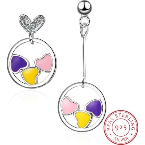 925 Sterling Silver Prevent Allergy Stud Earring Brincos for Women Trendy Design Colourful Asymmetry Circle Jewelry Gift