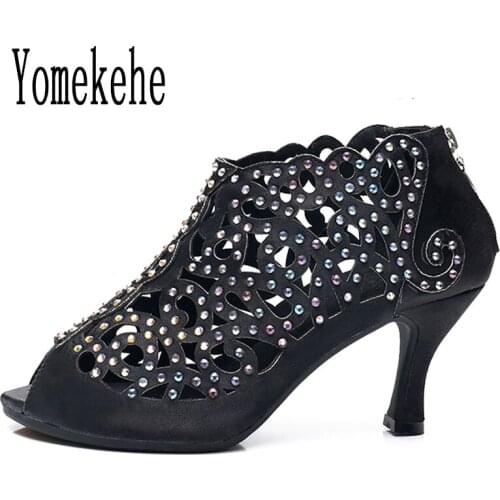 Women Ballroom Latin Dance Shoes Professional Dancing Shoes Boots Rhinestones Girls Ladies Heeled Tango Soft Soles Hot Selling