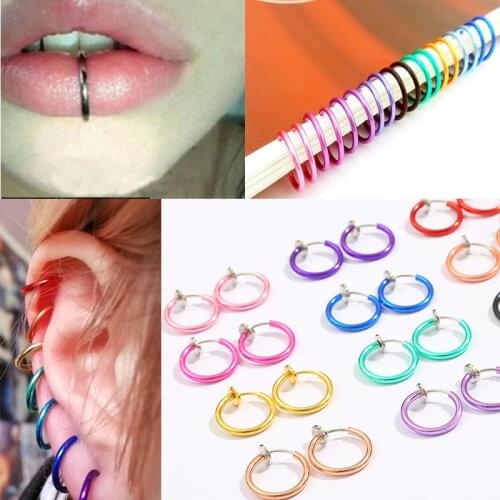2Piece/Pair Fake Nose Ring Goth Punk Lip Ear Nose Clip On Fake Septum Piercing Nose Hoop Lip Hoop Rings Earrings Body Jewelry