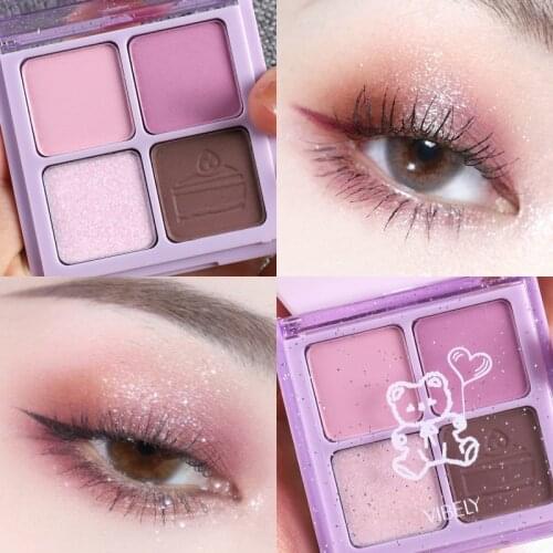 4 Colors Cute Matte Glitter Eyeshadow Palette Shimmer And Shine Pink Pearlescent Waterproof Sequin Eye Shadow Palette TSLM1