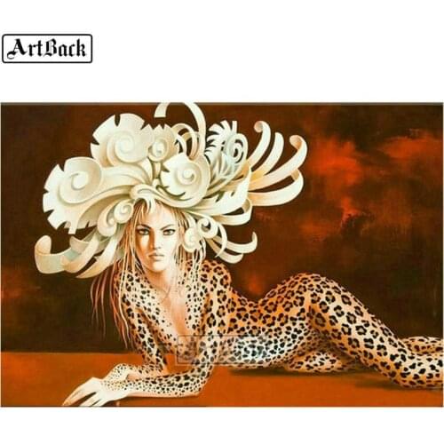 5d diy diamond painting sexy leopard woman full square cross stitch 3d diamond mosaic diamond embroidery sticker 40x60cm