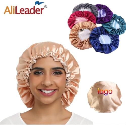 Alileader Custom Satin Silky Bonnet Sleep Night Cap For Sleeping Cover Bonnet Hat For Curly Hair Double Layer Night Sleep Bonnet