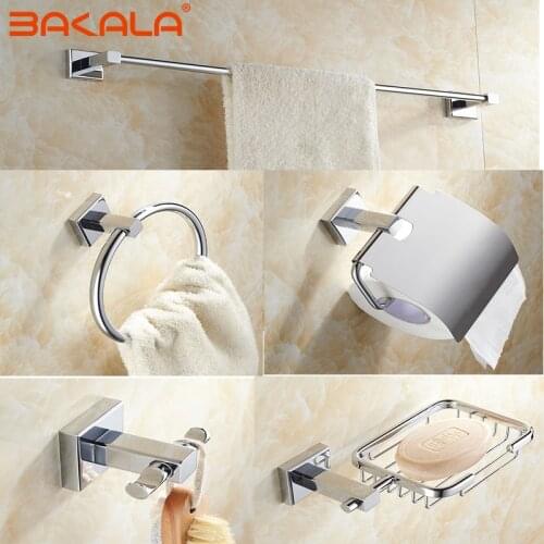 BAKALA 5 pcs/set Round Stainless Steel Bathroom Accessories Set,Soap dish,Robe hook,Paper Holder,Towel Bar