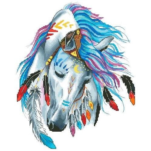 Free Delivery Top Quality Lovely Counted Cross Stitch Kit Colorful Feather Horse Totem Noble Animal