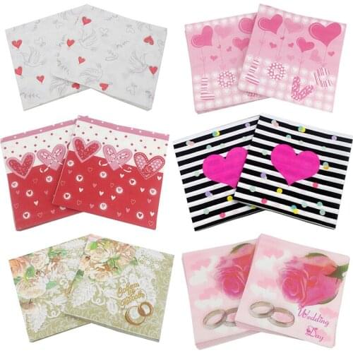 20pcs/lot Love Printed Decoupage Wedding Paper Napkins Anniversary Birthday Party Servilletas Towel for Wedding Party Home Decor