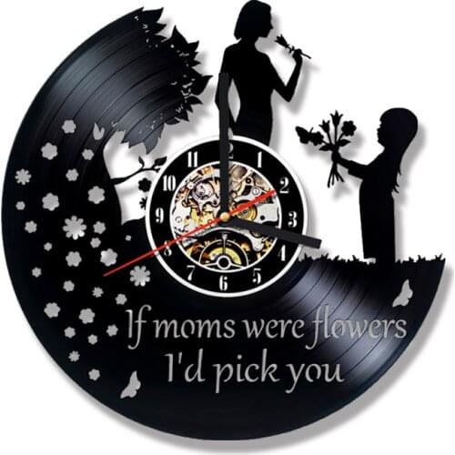 Happy Mothers Day Vinyl Record Clock Hollow Round Silent LED Clocks Antique Hanging Clock Unique Gift For Great Mom Home Decor