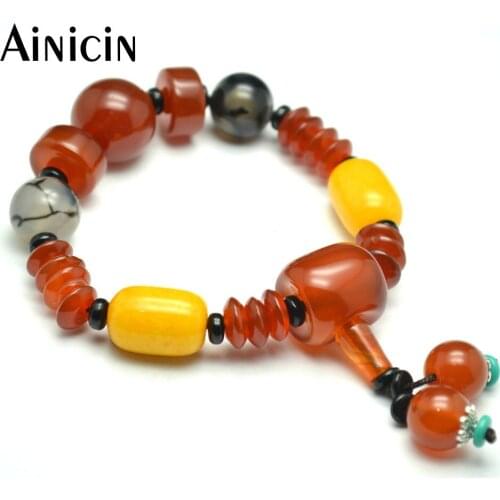 5pcs Natural Semi-precious Stone Tibetan Prayer Mala Jewelry Red Stone Elastic Bracelets Fashion Men and Women Gift Jewelry