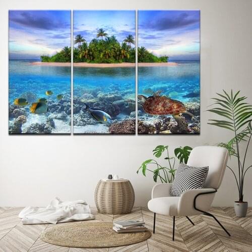 Ocean island Seascape Picture HD Print Poster 5 Panel Underwater world Wall Art Canvas Painting bedroom Living Room Home Decor