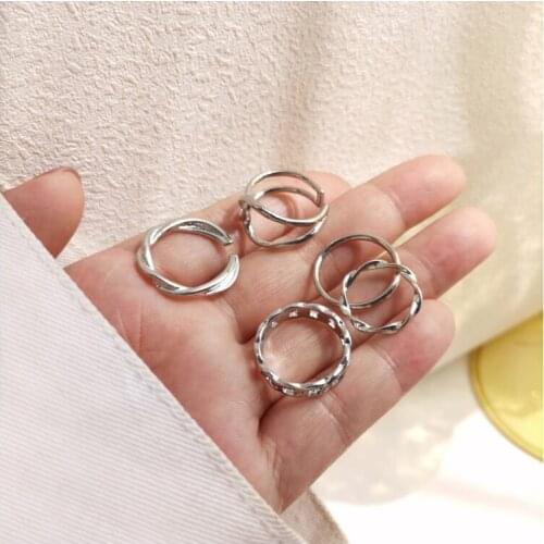 5pcs/set Golden Silver Color Metal Open Concise Rings Irregular Spiral Finger Jewelry Women Girl Fashion Accessories For Friends