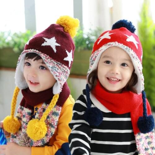 2020 Hot Sale 1 To 5 Years Old Boy Girl Winter Warm Children Hat And Scarf Set Kids Big Scarf Baby Pompom Cap Suit