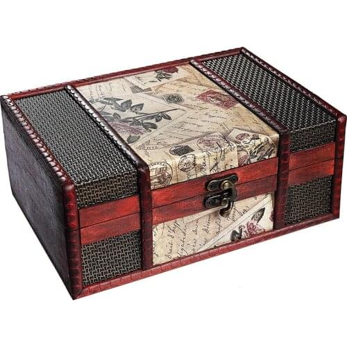 Treasure Box 9.0inch Retro Stamps Small Trunk Box for Jewelry Storage,Treasure Cards Collection,Gift Box,Gifts and Home Decora