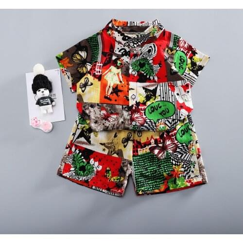 2021 Summer Baby Boys Breathable Clothes 1-4Y Childrens Cotton Tops+Shorts 2-piece Toddler Girls Personalized Printing Clothing