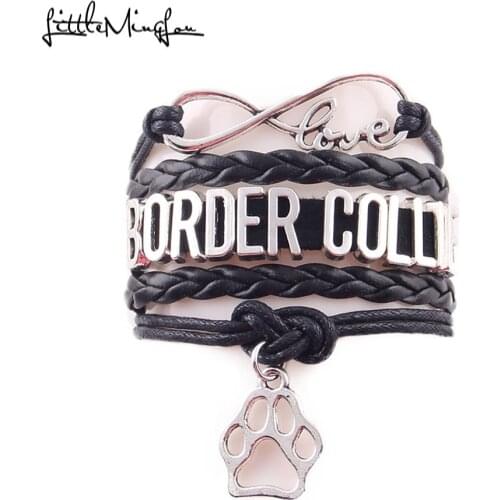 Little MingLou Infinity love border collie bracelet dog pet paw charm leather wrap men bracelets & bangles for women jewelry