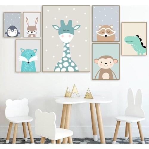 Cute Cartoon Baby Animal Penguin Monkey Nursery Poster Canvas Art Print Wall Painting Kids Child Room Decor