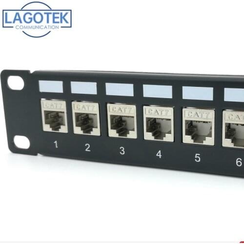 Cat7 Cat6A Patch Panel Modular - 24 Ports - 1U - Screen - For Keystone Modules - 19 Inch Rack - Black (+ 24pcs RJ45 Assembly)