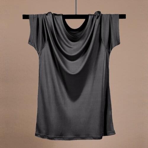 Mens Silk Blend Crew Neck T-Shirt Short Sleeve Casual Basic Tops Tees Comfortable T-shirts Summer Thin Top