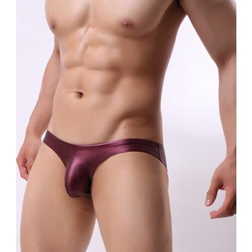 New Arrive Mens underwear fashion sexy patent leather show nightclub mens briefs imitation leather slips hombre mens underware