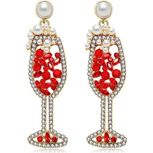 Drinks!! Rhinestone Crystal Wine Glass Earrings Gift Stocking Stuffer Wine Bottle Rectangle Earrings Wine Glass Cup KL30GO