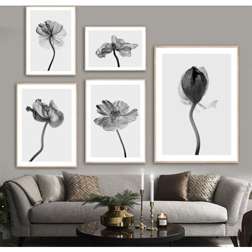 Abstract Black White Flower Bud Wall Art Canvas Painting Nordic Posters And Prints Pictures Modern For Bedroom Home Decoration