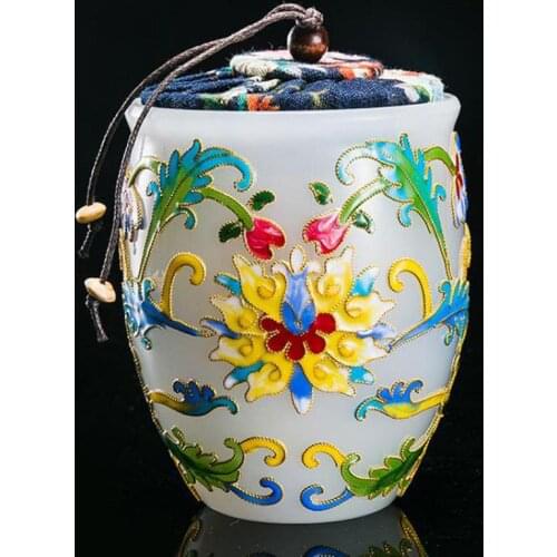 Jade Porcelain Tea Caddy Filigree Thick Glass Tea Storage Tea Storage Goods Copper Glazed Enamel Tea Set Accessories