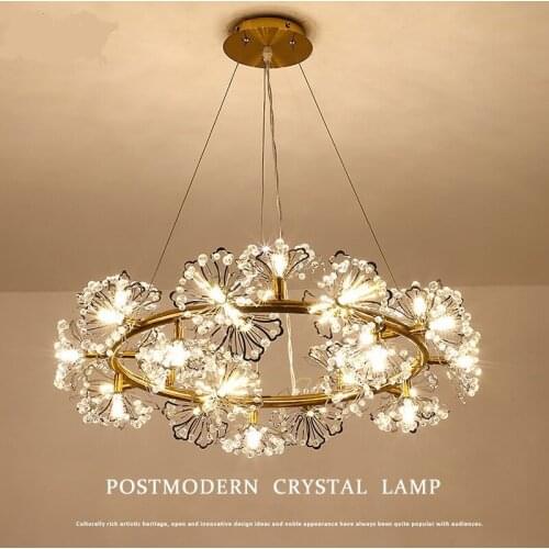 Nordic K9 Crystal Round Metal Led Pendant Lights Living Room Led G4 Pendant Lamp Steel Flower Hanging Lamp Bedroom Led Lighting