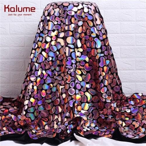 Kalume Latest African Sequins Lace Fabric High Quality Nigerian Velvet Lace Fabric With Sequins French Velvet Lace Fabrics 2225