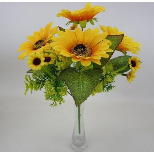 Newest Flower Fake Silk Artificial 7 Heads Sunflower Bouquet Floral Garden Hom e Decor