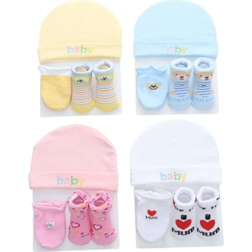 Autumn Winter Baby Hat and Mittens Girl Boy Cap Socks Comfy Infant Hat & Gloves Cotton Toddler Newborn Baby Accessorise 0-12M