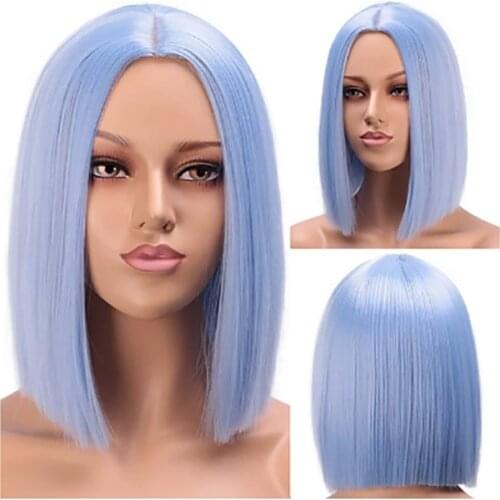 HAIRJOY Cosplay Wig Synthetic Hair Short Straight Wigs Middle Part Bob Pink Wigs for Women