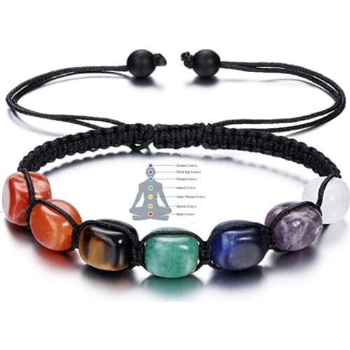 7 Chakra Natural Stone Handmade Braided Lava Bracelets Men Women Adjustable Energy Colorful Reiki Healing Beaded Bracelet