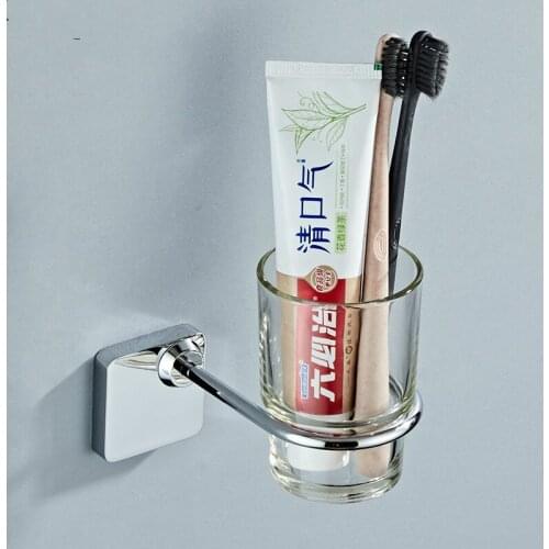 Bathroom Copper Bathroom Single Cup Holder Pendant Modern Glass Base Toothbrush Cup Holder Mug Stand Toothbrush Holder