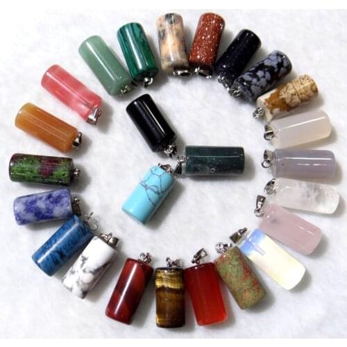 Natural stone Quartz crystal Turquoises tiger eye Cylinder Charms pendants for diy Jewelry making necklace Accessories 24pcs