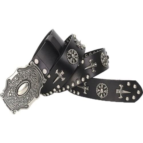 Genuine Leather Vintage Metal Skull Punk Men Belt Jeans White Belt Stud Cowboy Strap Cinturon Ceinture Homme Riem Belts