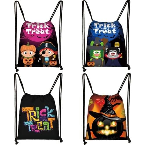 Halloween Pumpkin Bat Ghost Backpack Women Storage Bag Horror Vampire Witch Skull Kids Candy Bag Trick or Treat Drawstring Bags