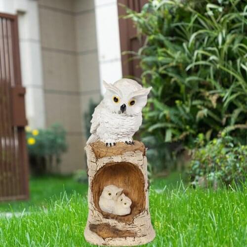 Owl Garden Statue Solar Powered Lights Figurine Resin Cute Animal Sculpture Decoration Patio Yard Lawn Ornaments Gift
