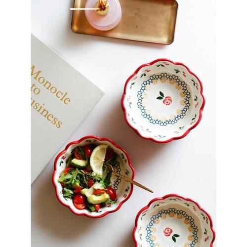 Salad bowl ceramic 6 inch antique bowl under glazed cherry handpainted cute dessert fruits porcelain creative japanese bowls