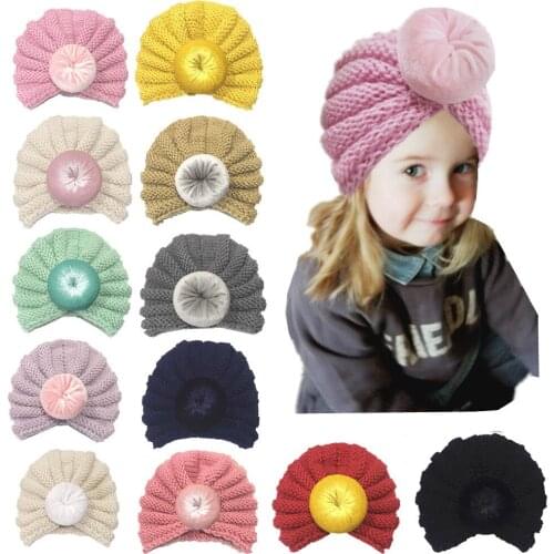 2019 Fashion Newborn Kids Baby Boy Girl Fur Pom Hat Winter Warm Knit Bobble Beanie Cap Solid Candy Color Warm Hats Baby Gifts