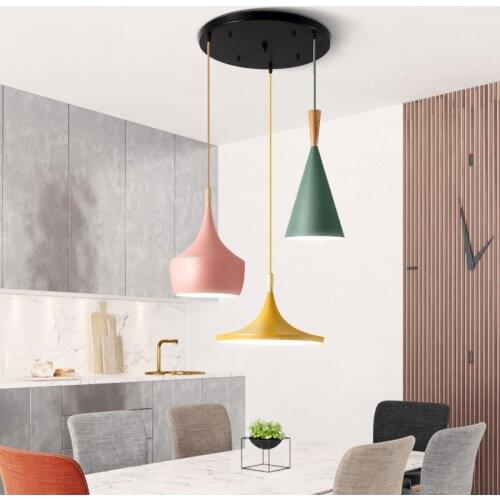 Nordic pendant lights for home lighting modern hanging lamp iron lampshade led bulb bedroom coffee kitchen light 90-260v e27